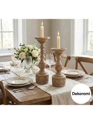 Tual Hobi Sanat Dekorasyon Vintage Şamdan Mumluk (Büyük 43, Küçük 32CM) Dekoratif Hediyelik ve Ev Ofis Ürünü