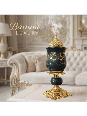 Banum Luxury Lüx Porselan ve Çelik Tütsüluk Gri ve Altın Renkli