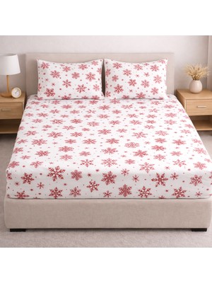 Vionetta Pamuklu Kartanesi Kırmızı Yastık Kılıflı Lastikli Çarşaf Seti