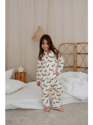 Oh La La Koala Köpek Baskılı Yaka Detaylı Çocuk Pijama Takımı