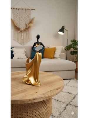 Tual Hobi Sanat Dekoratif Yelpazeli Kadın Şaraplık ve Şişe Tutucu Lüks Dekorasyon Biblo Obje Heykel (35X17CM)