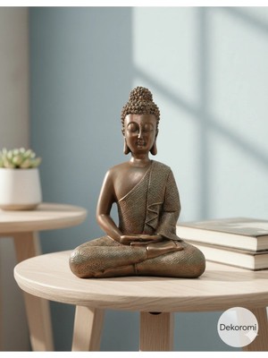 Tual Hobi Sanat Büyük Boy Buda Heykeli 35X27CM (Bronz Görünümlü Lüks Biblo)
