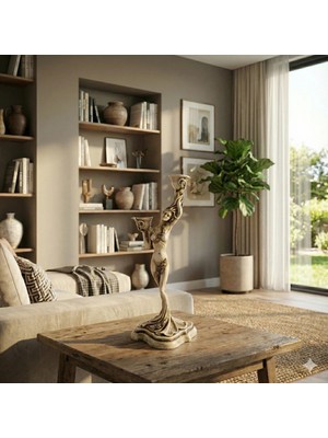 Tual Hobi Sanat Dekoratif Büyük Boy Kadın Figürlü Şamdan Mumluk (40X17CM)