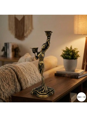 Tual Hobi Sanat Dekoratif Büyük Boy Kadın Figürlü Şamdan Mumluk (40X17CM)