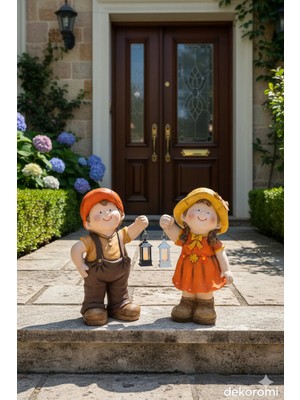 Tual Hobi Sanat Dekoratif Fenerli Cüce Heykeli (44X27 Cm) 2’li Set Iç ve Dış Mekan Dekorasyon