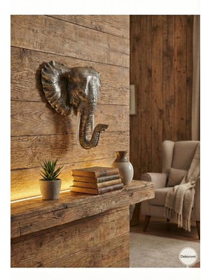 Tual Hobi Sanat Dekoratif Duvara Asılabilen Büyük Boy Dev Fil Heykeli Biblo ve Obje (40X39CM)