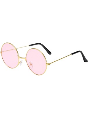 İsmiyle Al Yuvarlak Cam John Lennon Tarzı Hippi Gold Çerçeveli Pembe Gözlük