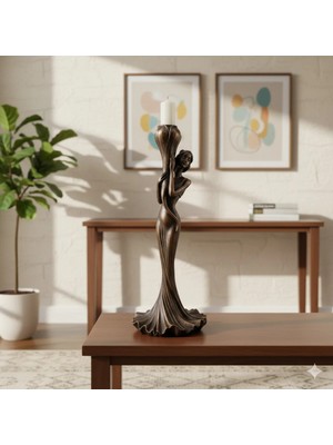 Tual Hobi Sanat Dekoratif Kadın Figürlü Şamdan & Mumluk (39X16CM) Büyük Boy Ev ve Ofis Dekorasyon Biblo Obje