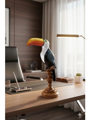 Tual Hobi Sanat Turuncu Tukan Kuşu Heykeli – Büyük Dekoratif El Boyama Obje ve Biblo Hediyelik