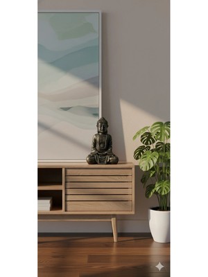 Tual Hobi Sanat Dekoratif El Boyaması Buda Heykeli (22X15CM) Ev ve Ofis Dekorasyon Obje Biblo