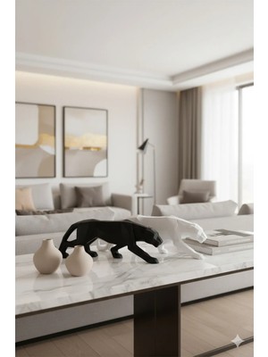 Tual Hobi Sanat Kübik Kaplan Heykeli Siyah-Beyaz 2 Adet Biblo – 43X14CM, Modern Dekorasyon ve Hediyelik Ürün