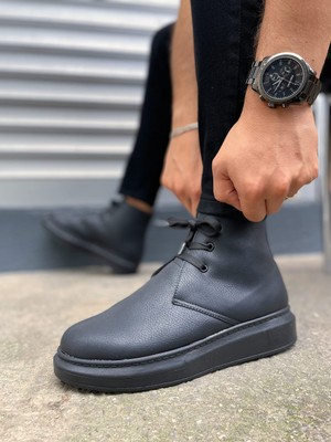 Pabucmarketi Siyah (Siyah Taban) Bağcıklı Erkek Sneaker Bot