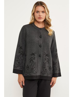 Sementa Dolu Iğne Düğmeli Kalın Triko Ceket - Koyu Gri