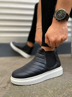 Pabucmarketi Siyah (Beyaz Taban) Lastikli Erkek Sneaker Bot