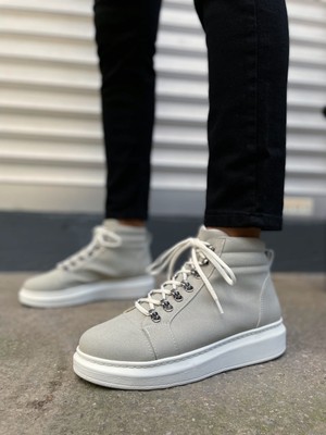 Pabucmarketi Gri Süet Bağcıklı Erkek Sneaker Bot