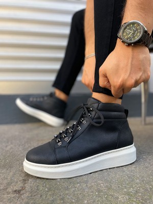 Pabucmarketi Siyah (Beyaz Taban) Bağcıklı Erkek Sneaker Bot