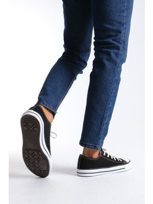 Pabucmarketi Siyah Keten Bağcıklı Erkek Sneaker