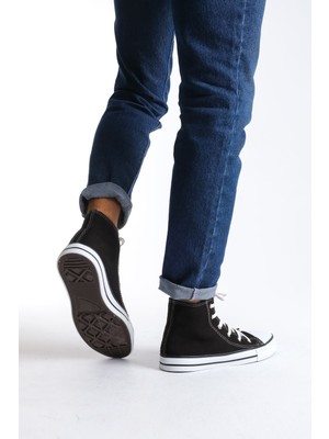 Pabucmarketi Siyah Keten Bağcıklı Erkek Hi Sneaker