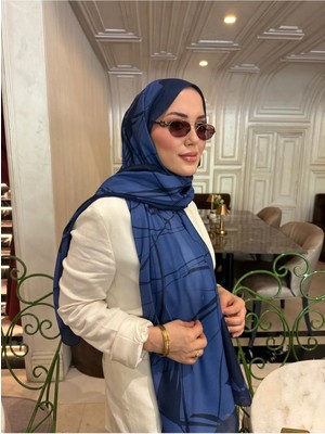 Meda Scarfs Lacivert-Mavi Çizgi Desen Tesettür Şal-Eşarp | Iris