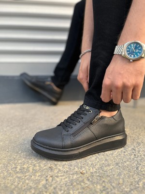 Pabucmarketi Siyah (Siyah Taban) Bağcıklı Fermuarlı Erkek Sneaker
