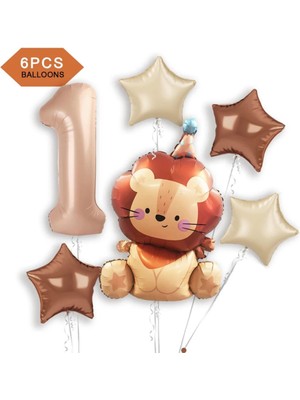 Sevimli Aslan Folyo Balonlu Doğum Günü Yaş Parti Balon Set