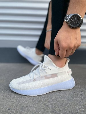 Pabucmarketi Beyaz Bağcık Detaylı Triko Erkek Spor Ayakkabı