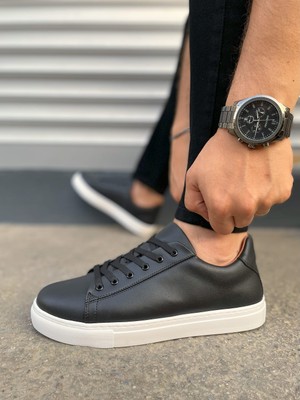 Pabucmarketi Siyah (Beyaz Taban) Bağcıklı Erkek Sneaker