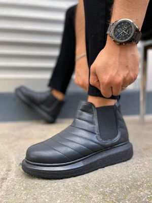 Pabucmarketi Siyah (Siyah Taban) Lastikli Erkek Sneaker Bot