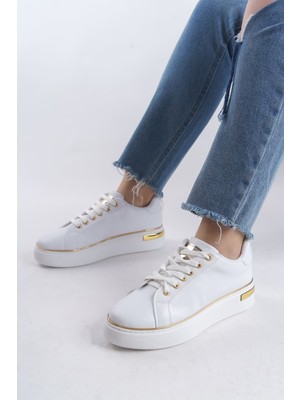 Pabucmarketi Beyaz Altın Bağcıklı Kadın Sneaker
