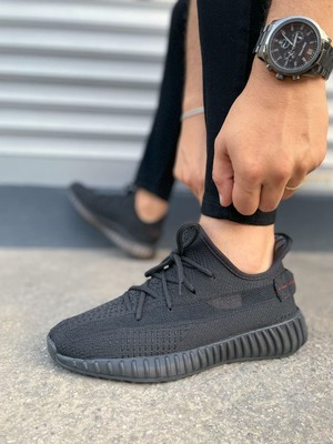 Pabucmarketi Siyah (Siyah Taban) Bağcık Detaylı Triko Erkek Spor Ayakkabı