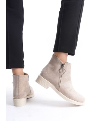 Pabucmarketi Ten Süet Fermuarlı Kadın Topuklu Bot