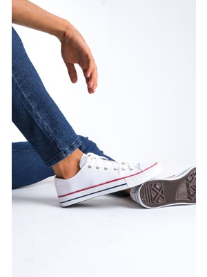 Pabucmarketi Beyaz Keten Bağcıklı Erkek Sneaker