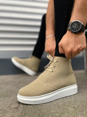 Pabucmarketi Krem Süet Bağcıklı Erkek Sneaker Bot