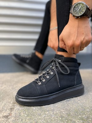 Pabucmarketi Siyah Süet (Siyah Taban) Bağcıklı Erkek Sneaker Bot