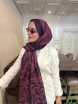 Meda Scarfs Mor-Siyah Osmanlı Desen Tesettür Eşarp-Şal | Prune