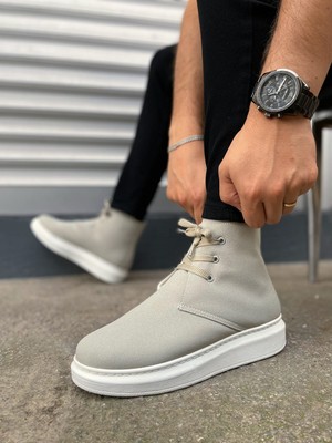 Pabucmarketi Gri Süet Bağcıklı Erkek Sneaker Bot