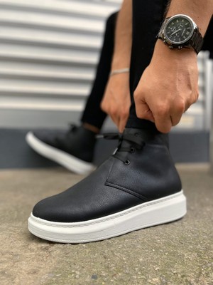 Pabucmarketi Siyah (Beyaz Taban) Bağcıklı Erkek Sneaker Bot