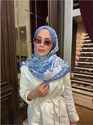 Meda Scarfs Açık Mavi-Beyaz Ebru Desen Şal-Eşarp | Glacier
