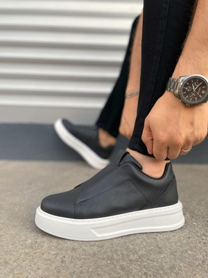 Pabucmarketi Siyah (Beyaz Taban) Lastikli Erkek Sneaker