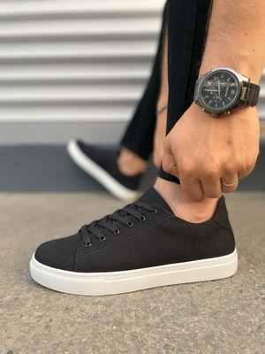 Pabucmarketi Siyah Süet (Beyaz Taban) Bağcıklı Erkek Sneaker