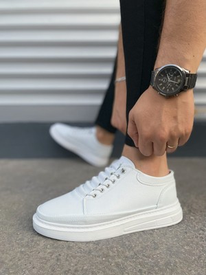 Pabucmarketi Beyaz Lastik Bağcıklı Erkek Günlük Ayakkabı