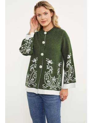 Sementa Dolu Iğne Düğmeli Kalın Triko Ceket - Haki