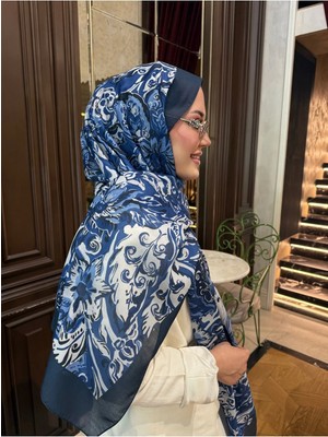 Meda Scarfs Lacivert-Beyaz Ebru Desen Şal-Eşarp | Midnight Wave
