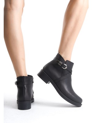 Pabucmarketi Siyah Fermuarlı Kadın Topuklu Bot
