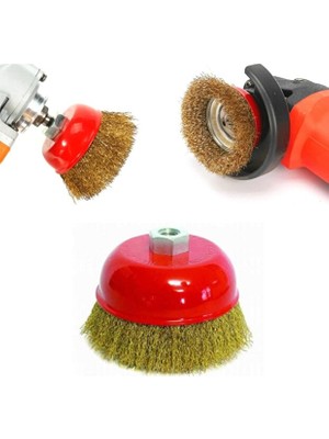 Mucit Home Çanak Vidalı Dalga Telli Fırça 75MM Saçaklı Çelik Çanak Tel Fırça Matkap Ucu Pas Boya Sökücü