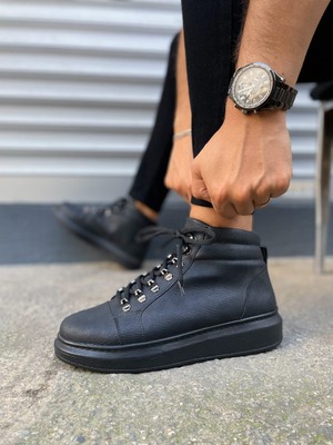 Pabucmarketi Siyah (Siyah Taban) Bağcıklı Erkek Sneaker Bot