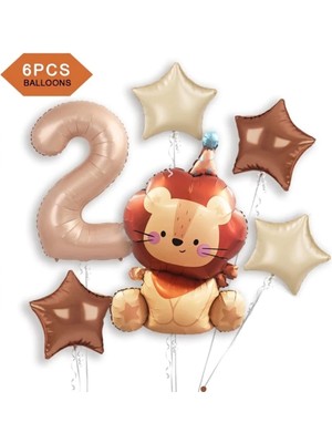 Sevimli Aslan Folyo Balonlu Doğum Günü Yaş Parti Balon Set