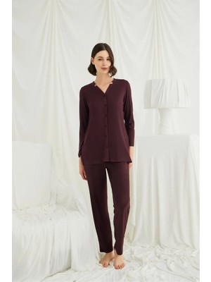 Will Like Uzun Kollu Boydan Düğmeli V Yaka Pijama Takımı