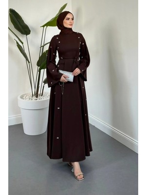 Merven Akyüz Adeline Yanları Taşlı Ispanyol Kol Abiye Kahverengi