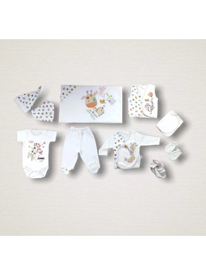 DMR Elegance Love Zürafa Nakışlı  10LU Zıbın Takımı Hastane Çıkışı Ekru